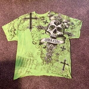 Vintage MMA Elite Green Affliction Graphic Skull T-Shirt